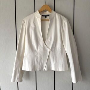 Anne Klein Ivory Fitted Jacket w/ Gold Zippers - Size 12